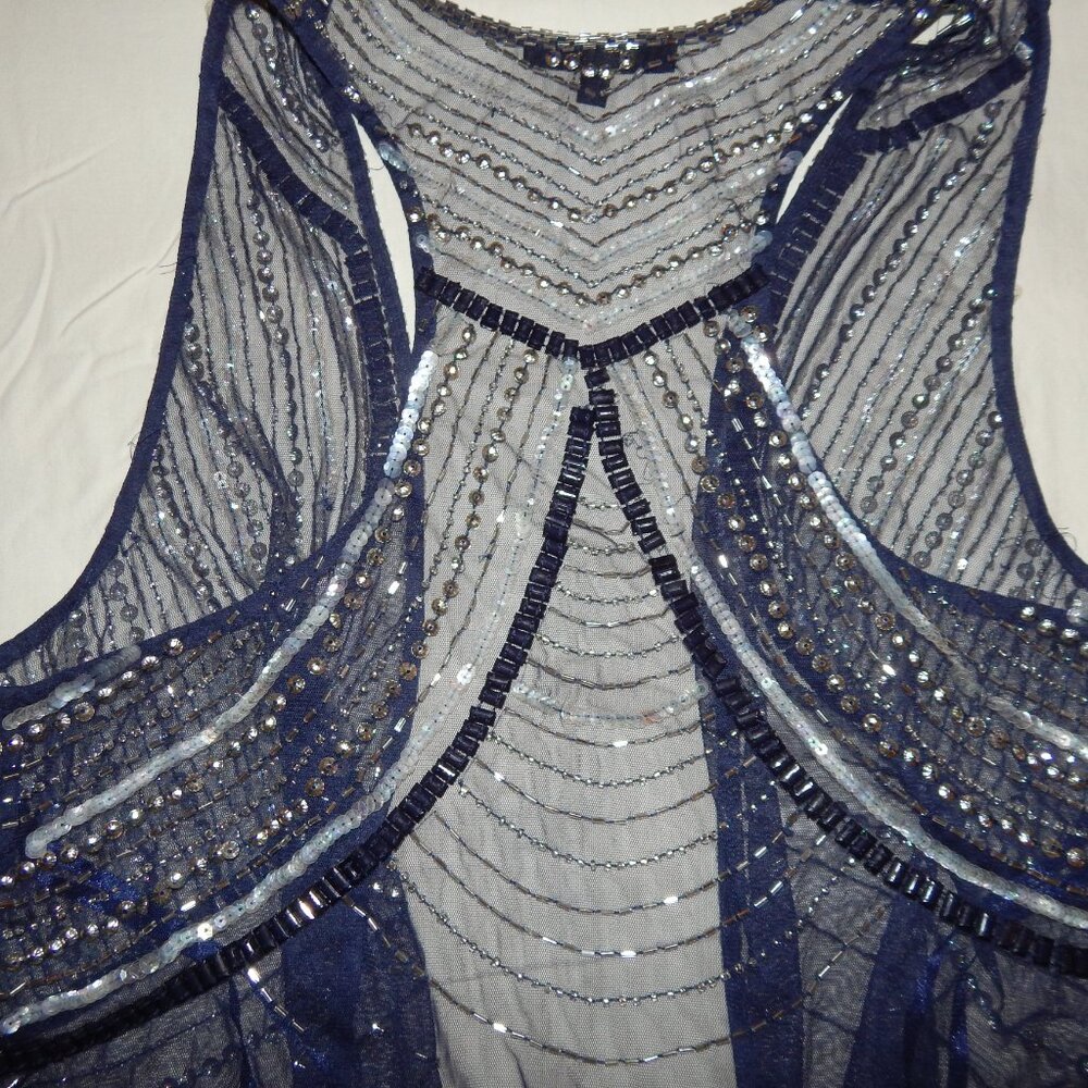 'Black' Navy Blue Sequin Embellished Beaded Vest - Picture 6 of 6